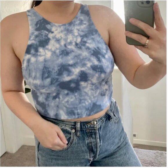 Wash Effect Contour Cross-Back Tie Dye Cloud Sky Tank Crop Cropped Hippie Cami - Picture 10 of 10
